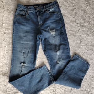 Old Navy Power Slim Straight High Rise Jeans 6 Blue Stretch Distressed NWOT